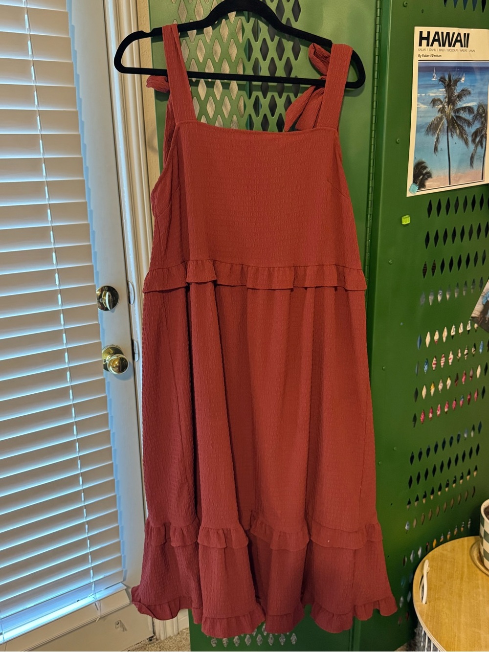 ASOS Women’s Rust Red Brown Midi Dress with Ruffle Trim and Bow-Tie Straps